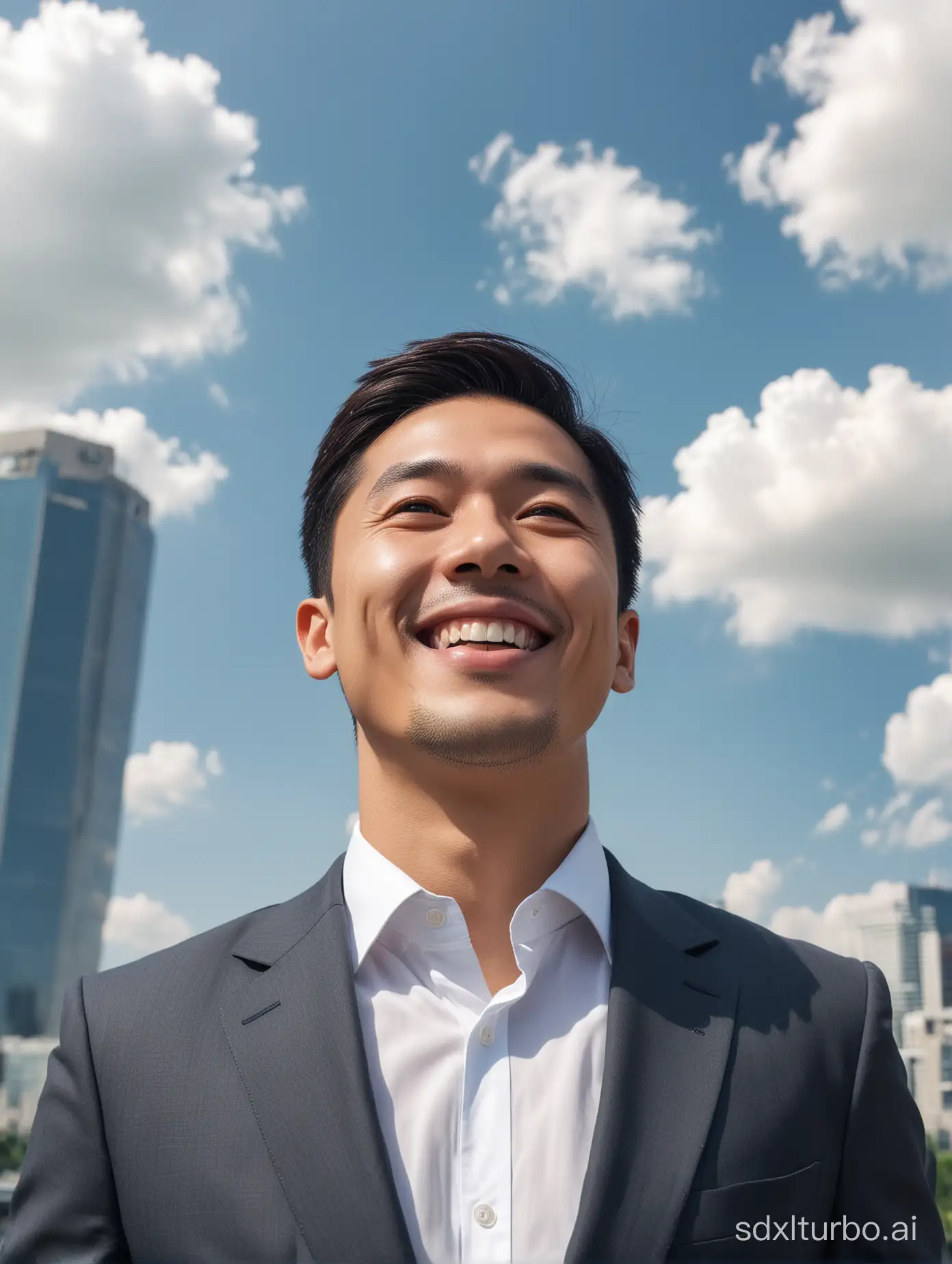 Asian-Businessman-Talking-with-Confidence-Under-City-Skyline