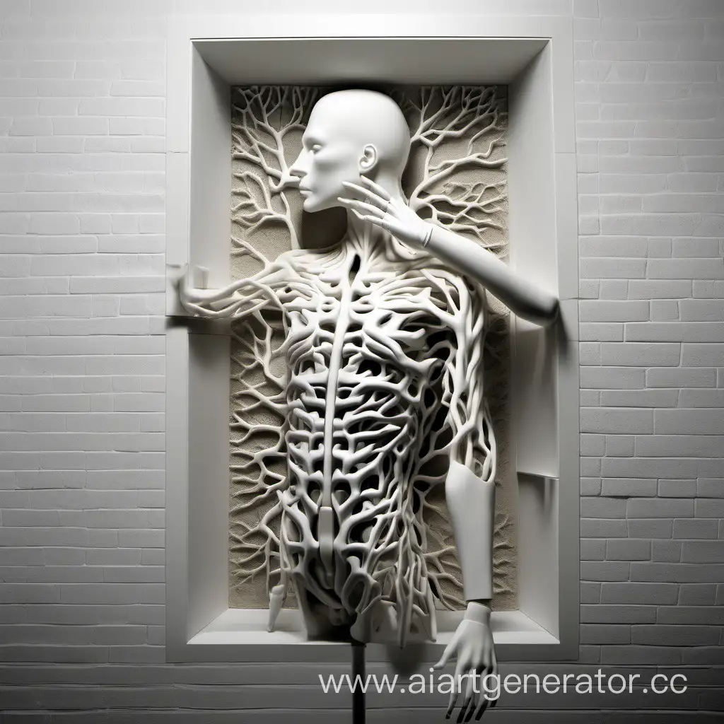 Futuristic-BasRelief-Mannequin-with-LED-Neurons-and-Prosthetic-Hands