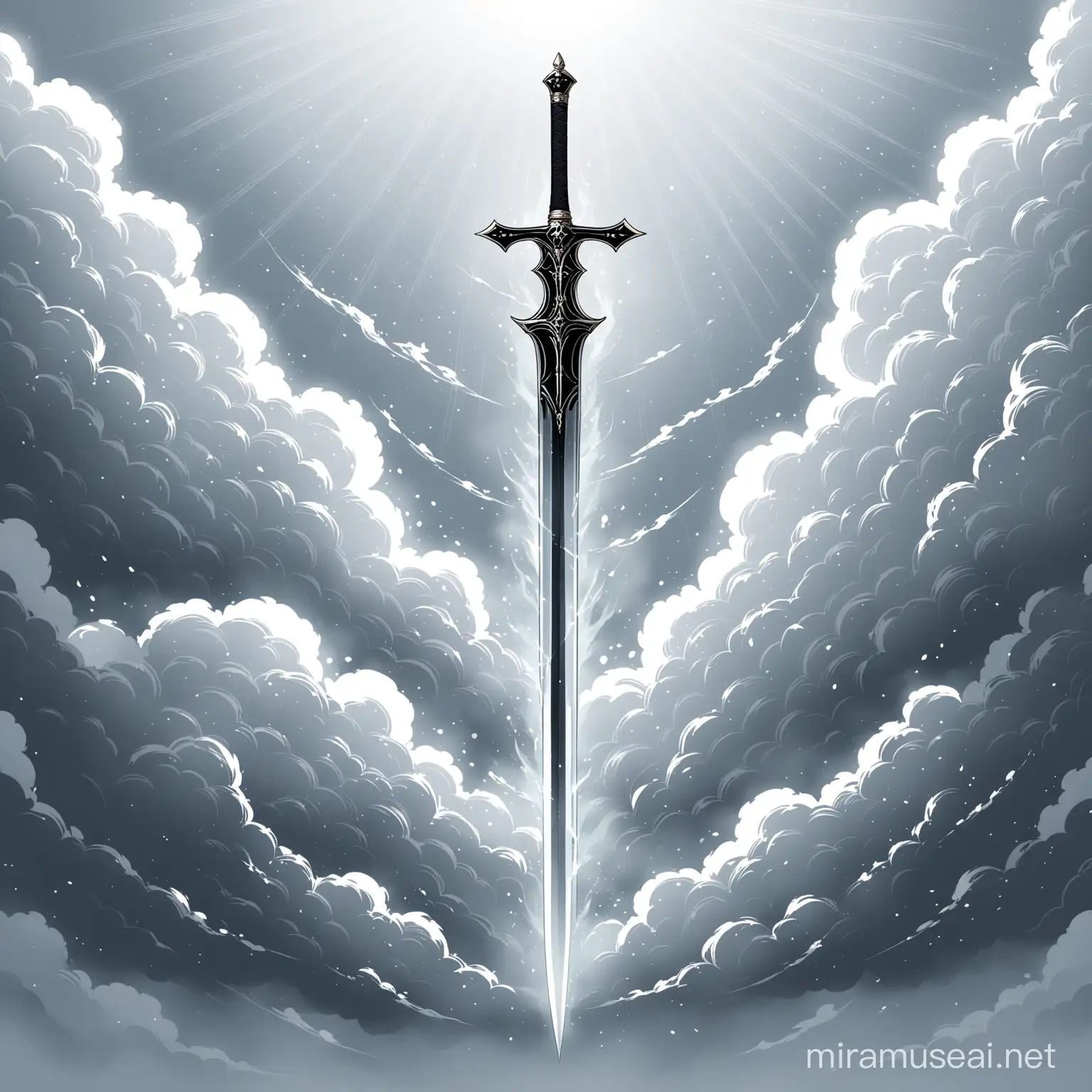 Минимализм. Знамя барона, на котором изображён меч пронизывающий облако серебряного тумана 