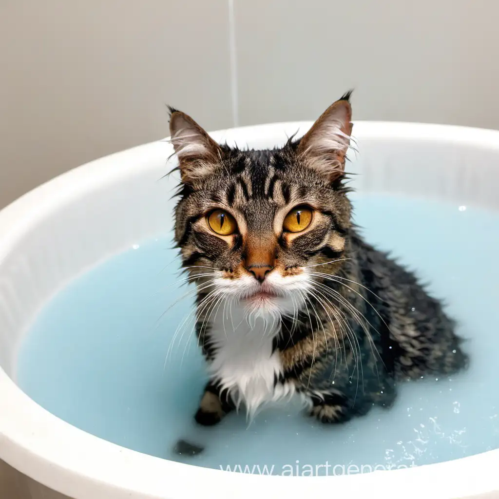 Tabby-Cat-Grooming-in-Sunlit-Bathroom