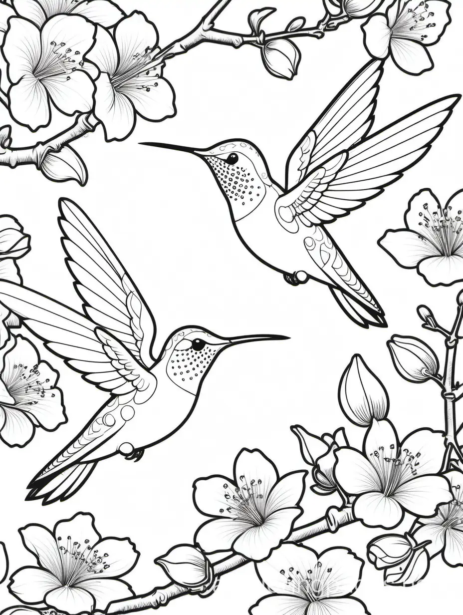 Charming-Hummingbirds-and-Cherry-Blossoms-Coloring-Page