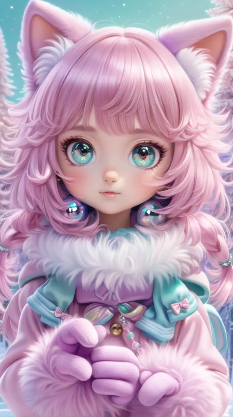 Enchanting Kawaii Neko Anime Girl in Whimsical CandyColored Forest