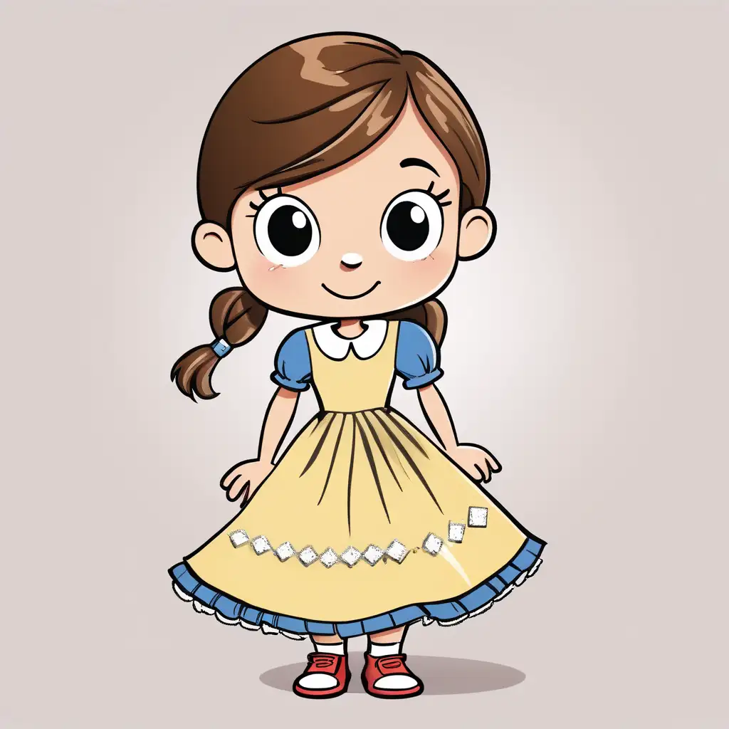 Charming English Girl Posing in Elegant Dress Whimsical Cartoon Illustration