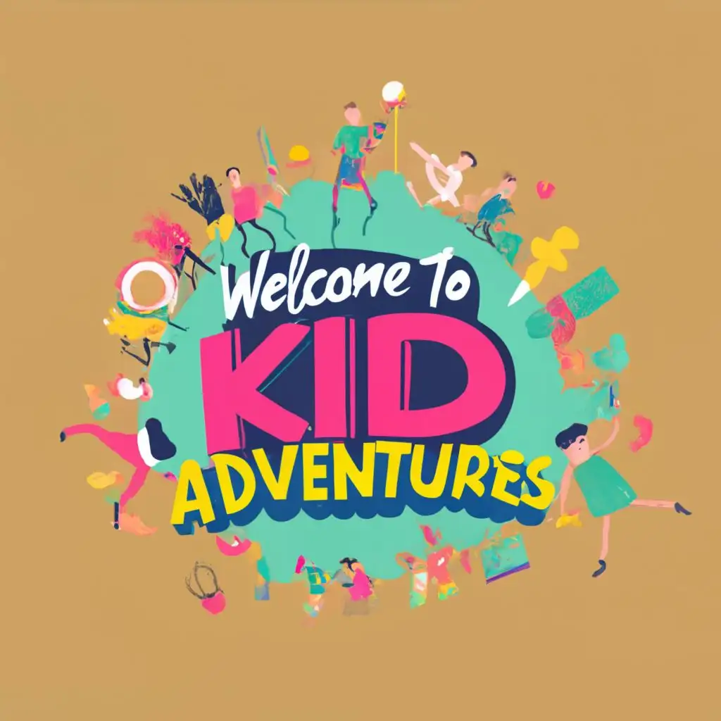logo, colourful kids playing, watching cartoon around yellow KidZone adventures logo., with the text "Welcome to KidZone adventures", typography, be used in Home Family industry