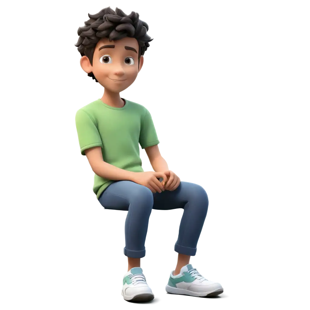 3d boy sitting in park