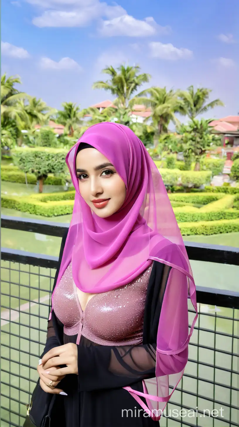 Hijab, transparant dress, pinky bra,