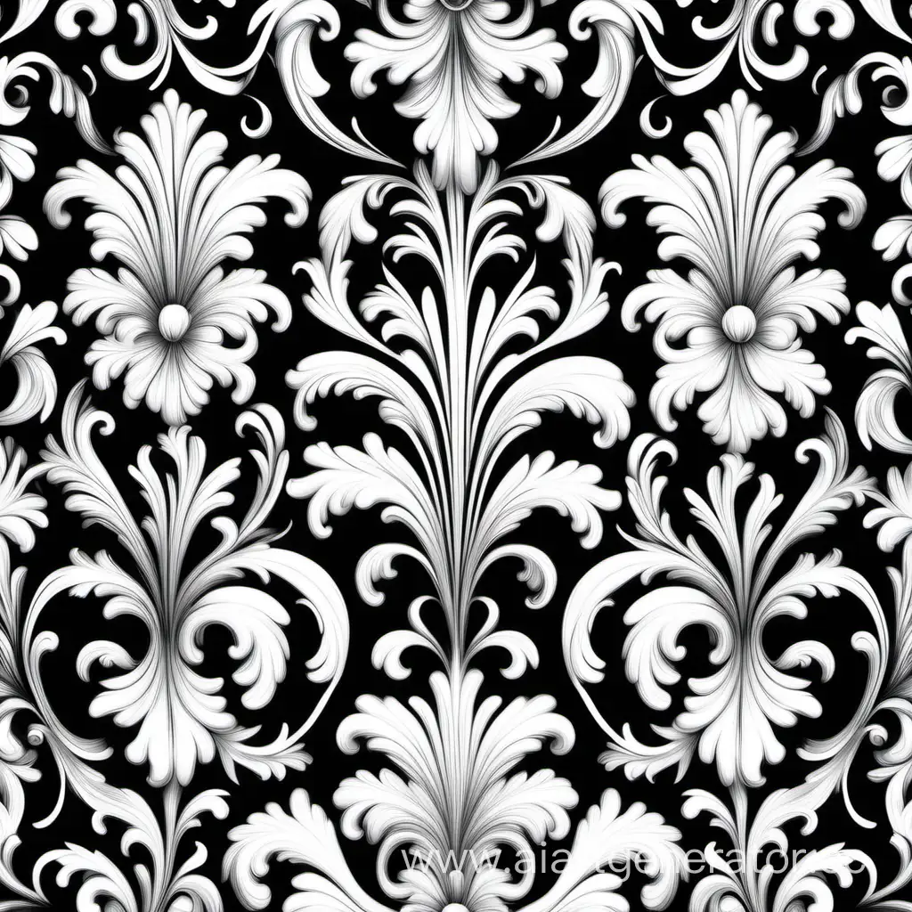 a pattern of floral, Baroque  movement, repeating pattern, white and black vector illustration 