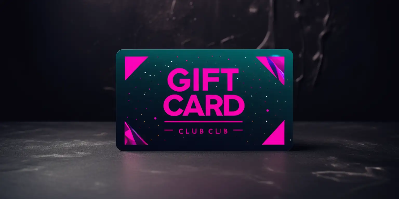 mockup image of gift-card. dark vibrant hip-hop club setting.