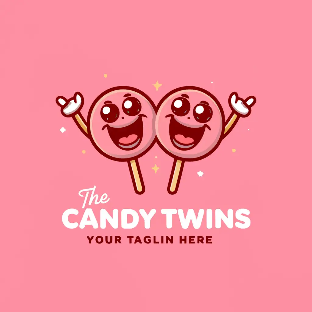 a logo design,with the text 'The Candy Twins', main symbol:Two lollipops with happy faces with arms and legs. One boy one girl. Single color,Minimalistic,be used in Events industry,clear background