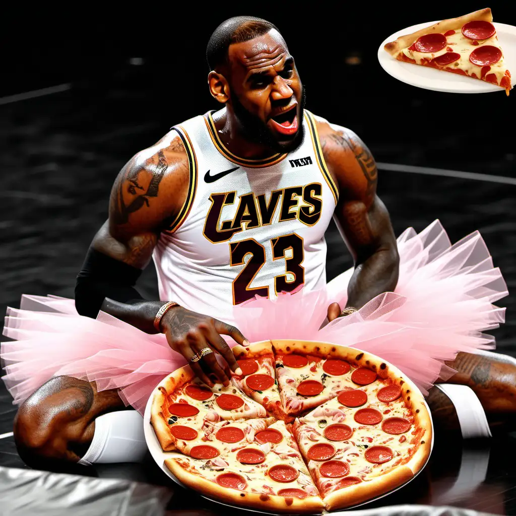 LeBron James Emotional Ballerina Tutu Pizza Moment