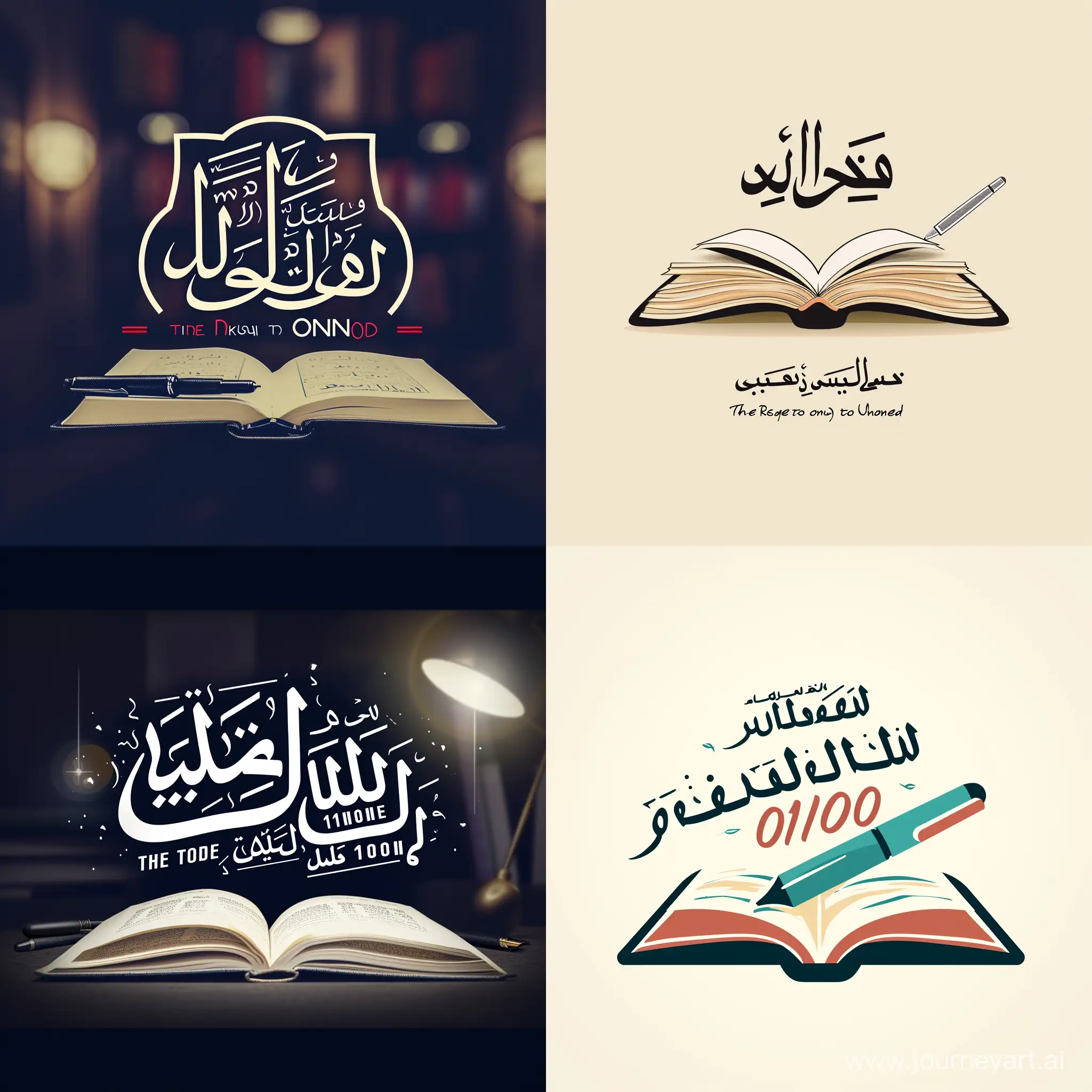 Elegant-Arabic-Logo-Design-The-Road-to-One-Hundred-with-Open-Book-Icon-and-Pen