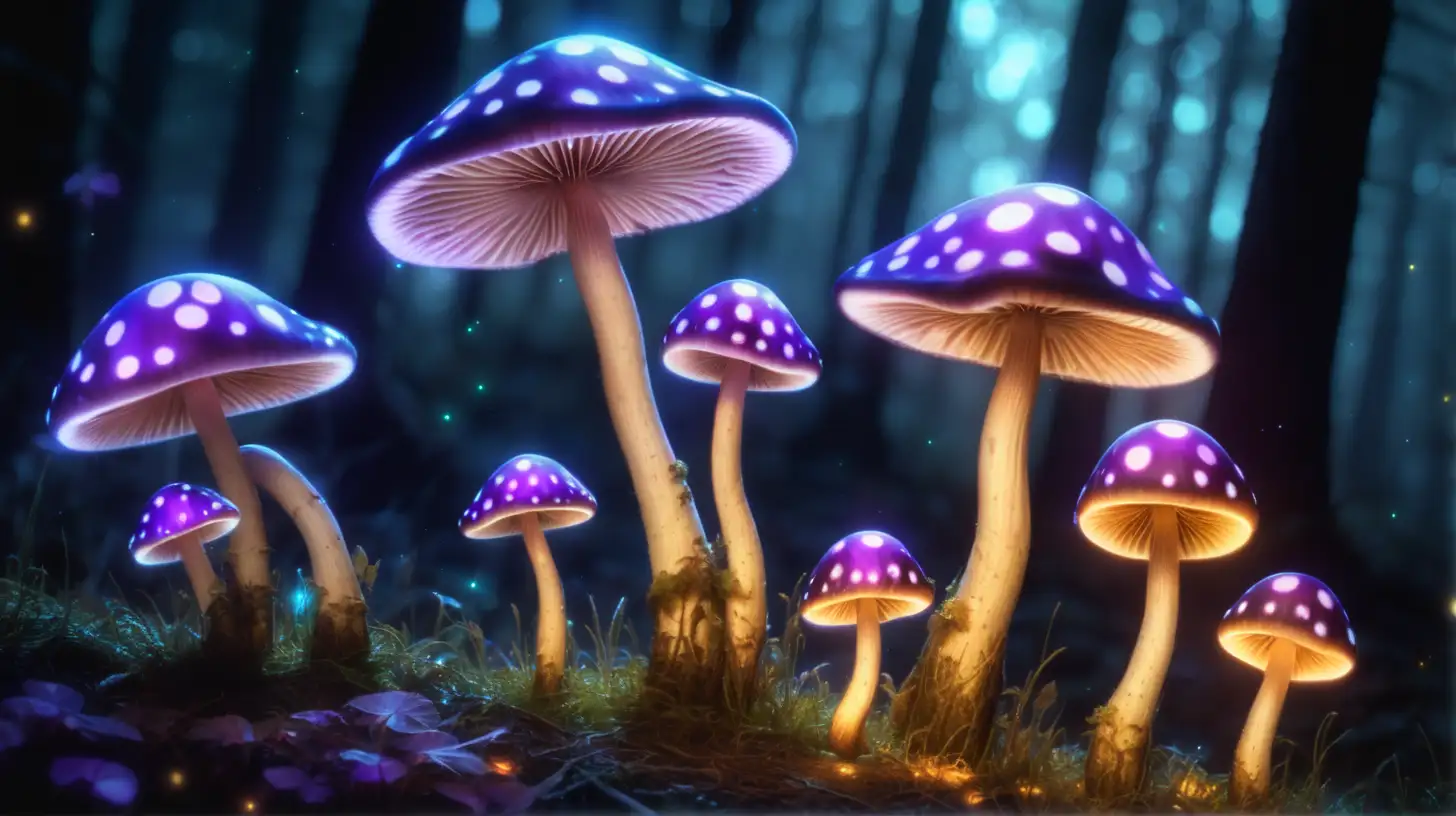 Enchanting Glowing Mushrooms Magical Fungi with Purple Spots