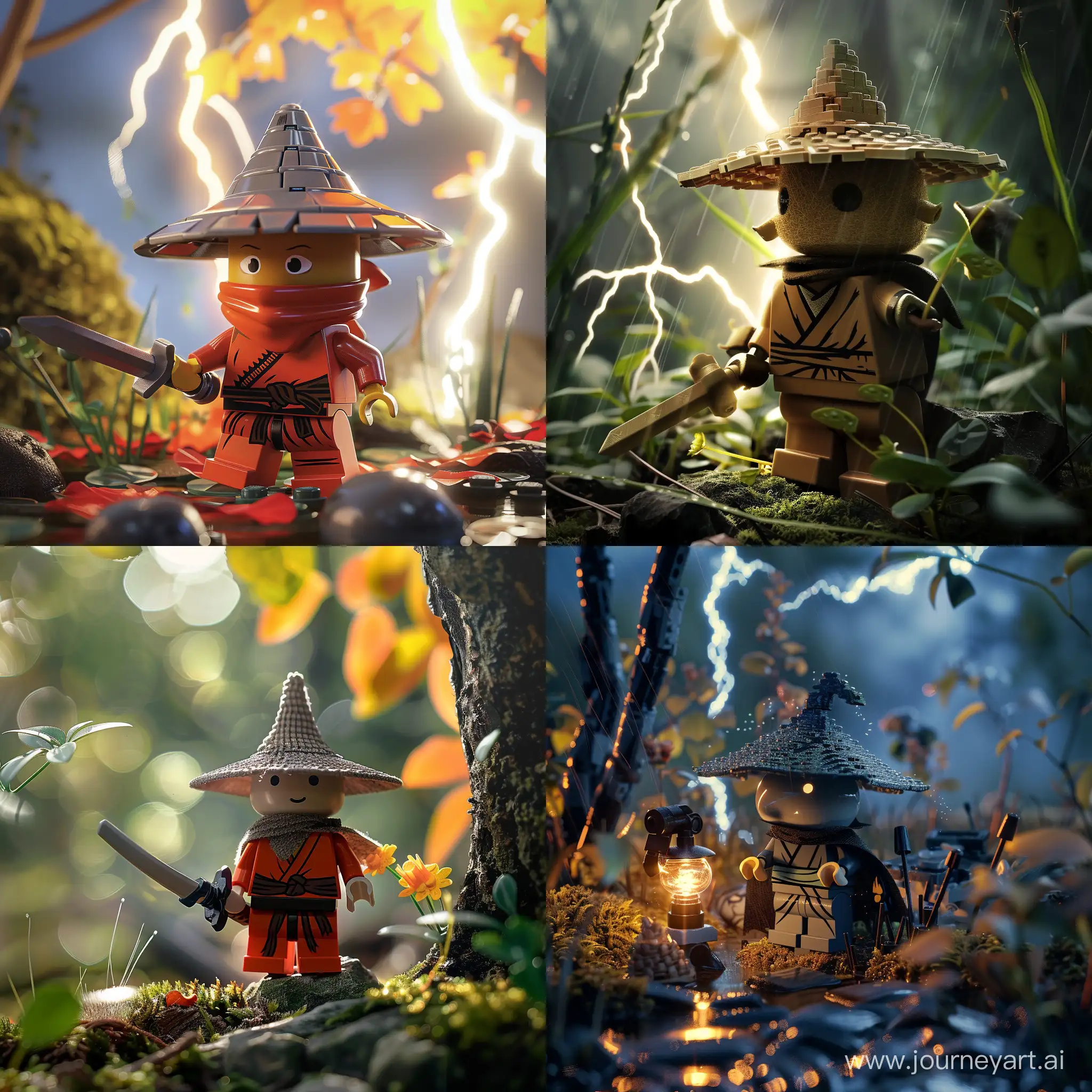 Moomintroll in the style of Ninjago Lloyd ninja, DSLR close-up photo, good lightning, nature  scenery  