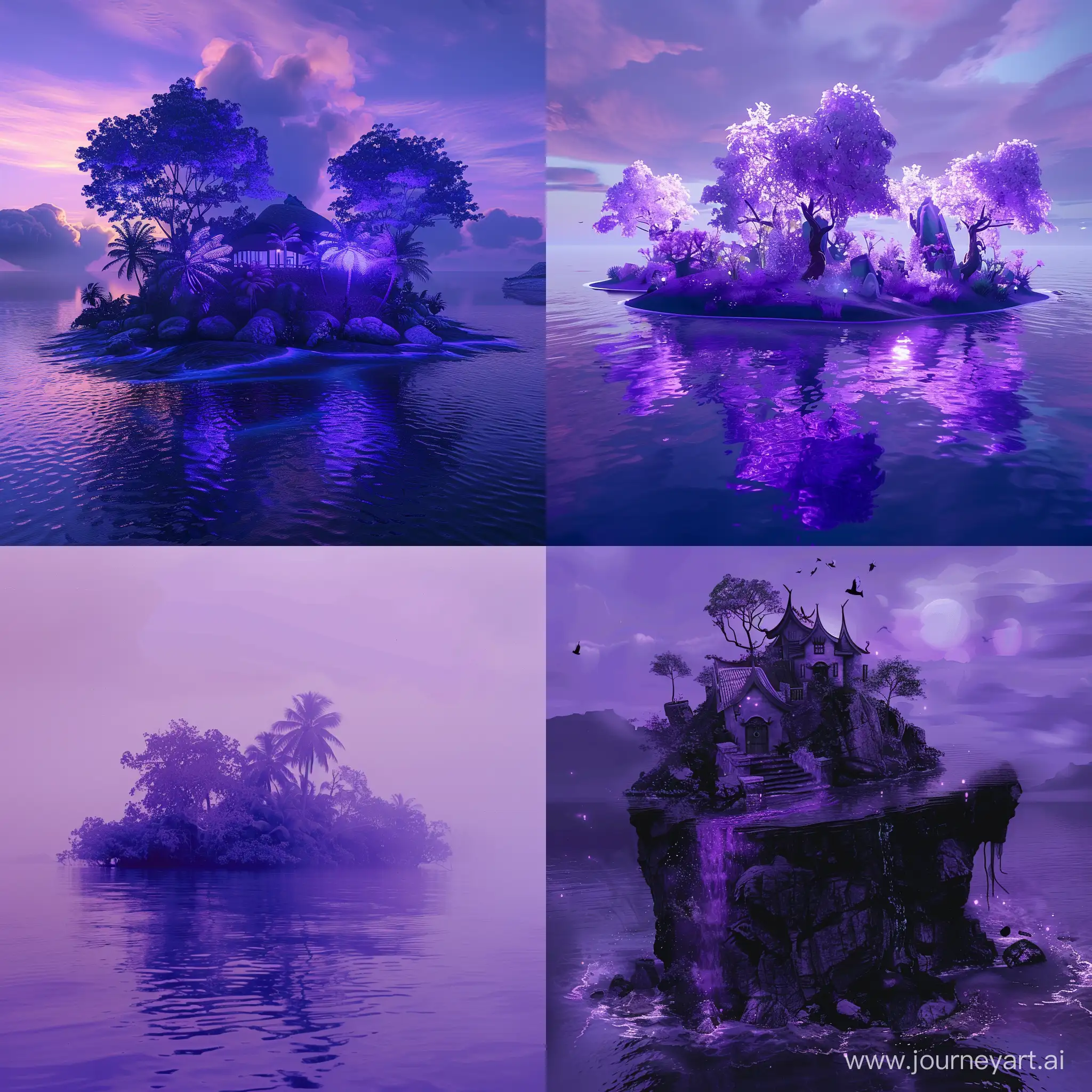 purple island, everything is purple, purple theme, mysterious