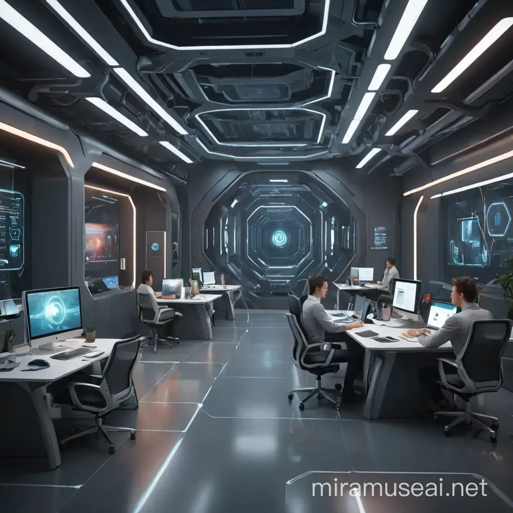 a futuristic Ai office working environment