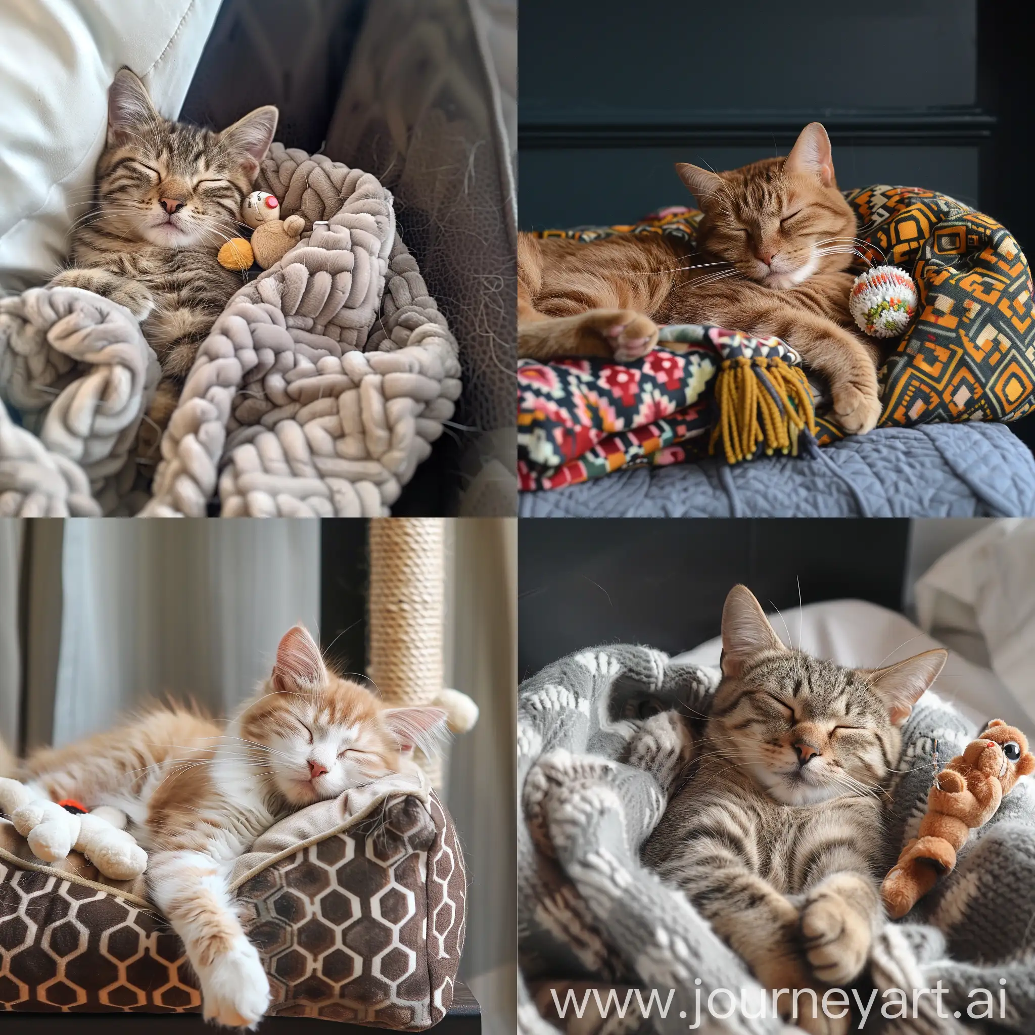 Cozy-Cat-Sleeping-on-Stylish-Bed-with-Toy