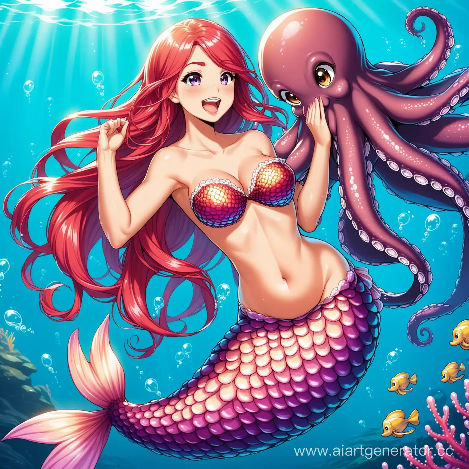 Playful-Mermaid-Tickled-by-Octopus