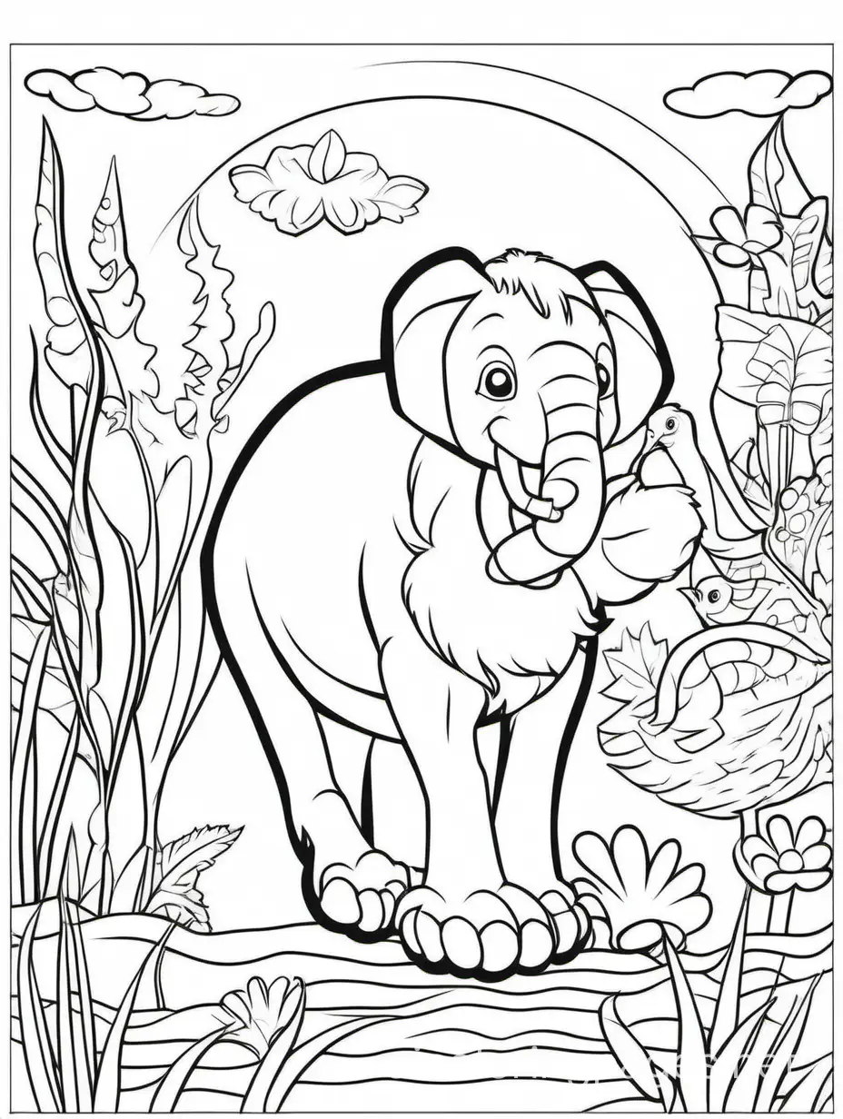 animal for kids age 2-9 for coloring book easy to coloring and dont coloring, Coloring Page, black and white, line art, white background, Simplicity, Ample White Space. The background of the coloring page is plain white to make it easy for young children to color within the lines. The outlines of all the subjects are easy to distinguish, making it simple for kids to color without too much difficulty