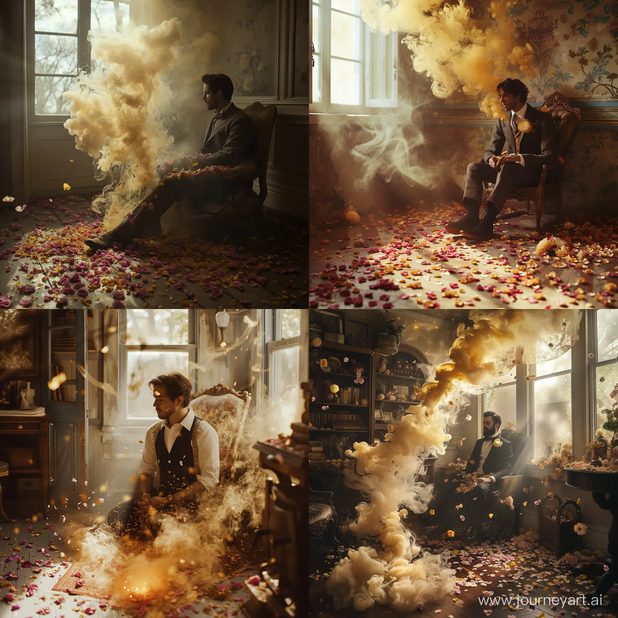 Enchanting-Victorian-Scene-with-Golden-Smoke-and-Floral-Elegance