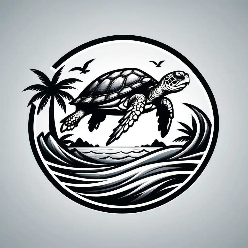 TurtleShaped Island Vector Logo Simplistic Line Art in High Contrast Black and White