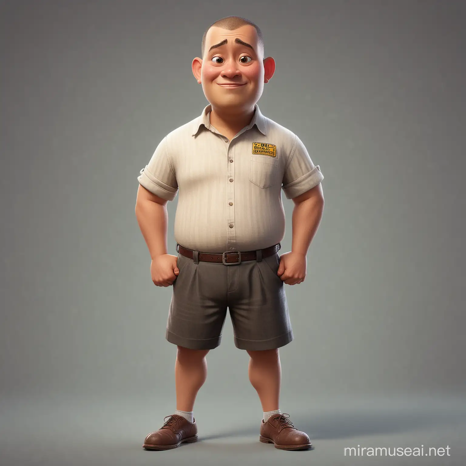 An indonesian guy standing up, buzz cut, semi fat, Semi caricature, disney style, full body