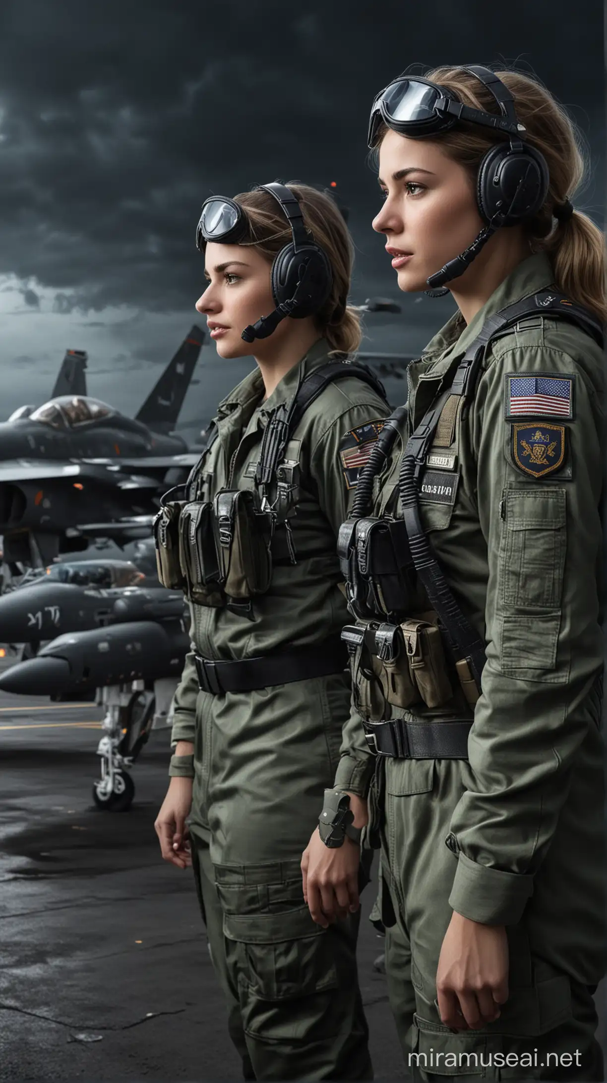 Illustration of the female pilots undergoing training for nocturnal bombing missions, highlighting their preparation for combat.Hyper realistic