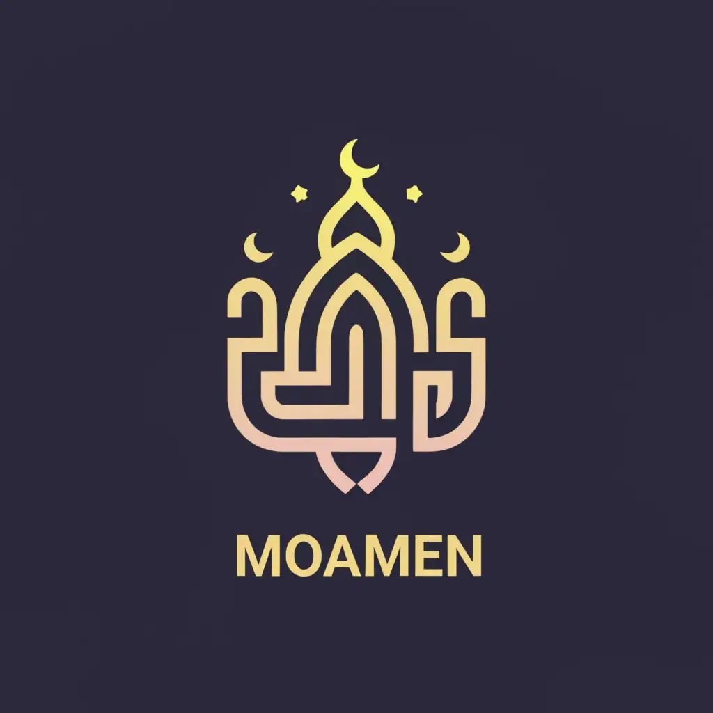 logo, islamic app logo, with the text "Moamen", typography