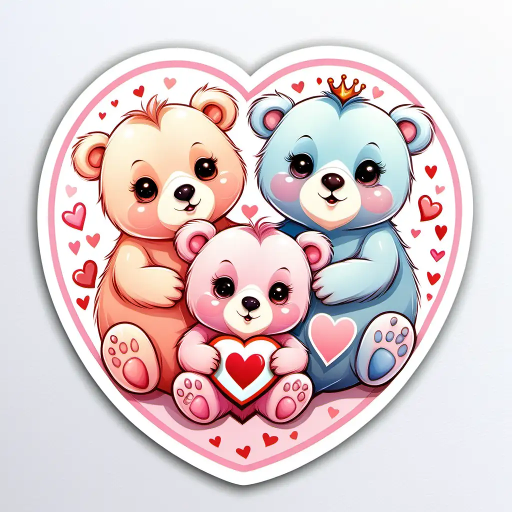 fairytale,whimsical,
COLORFUL
cartoon,valentine baby bears STICKER, 
bright pastel, white background,