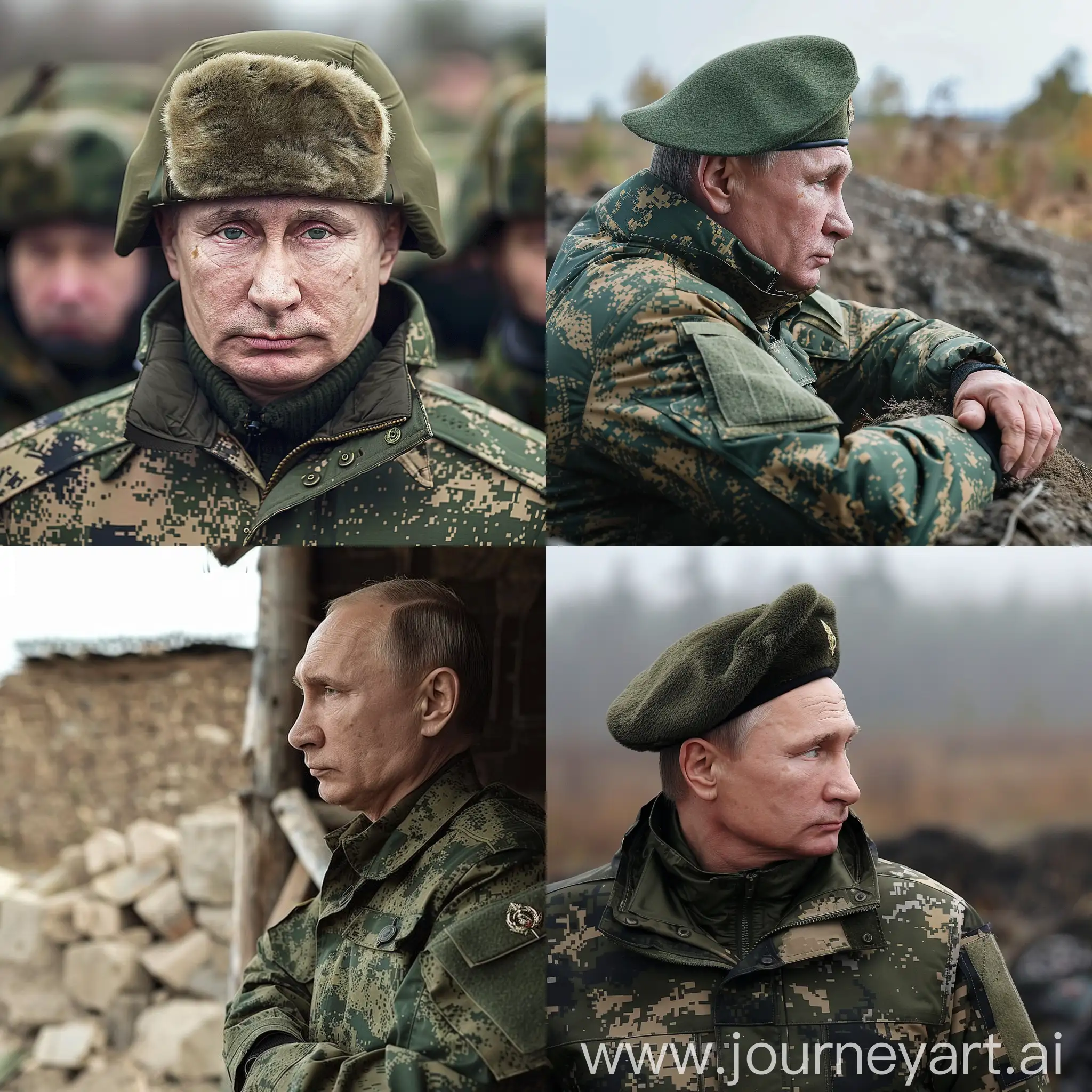 Vladimir poutine en tenue militaire au front