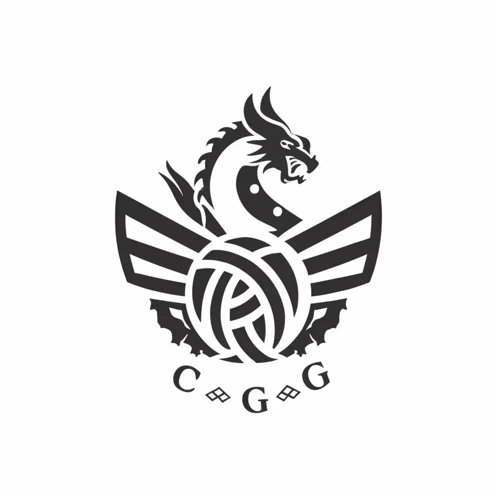 a logo design,with the text "CGG", main symbol:volleyball and dragon and celtic cross,Minimalistic,be used in Sports Fitness industry,clear background