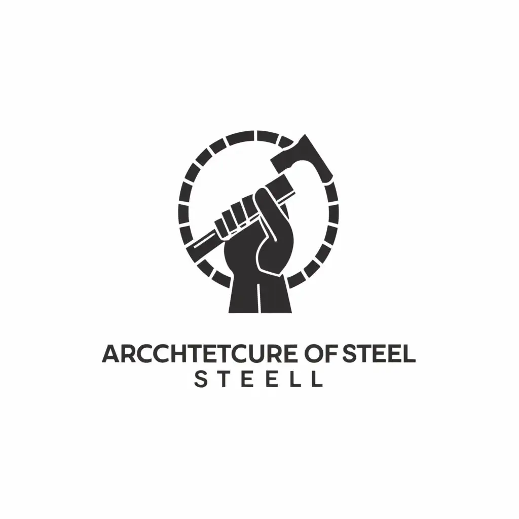 a logo design,with the text "Architecture of Steel", main symbol:Hammer hand compass,complex,clear background