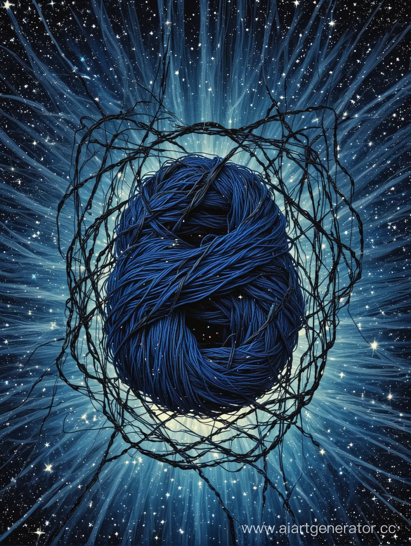 Blue-Tangled-Threads-on-Starry-Background-with-Black-Core