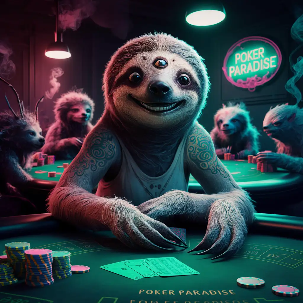 Sloth-with-Three-Eyes-Engaged-in-Poker-Game