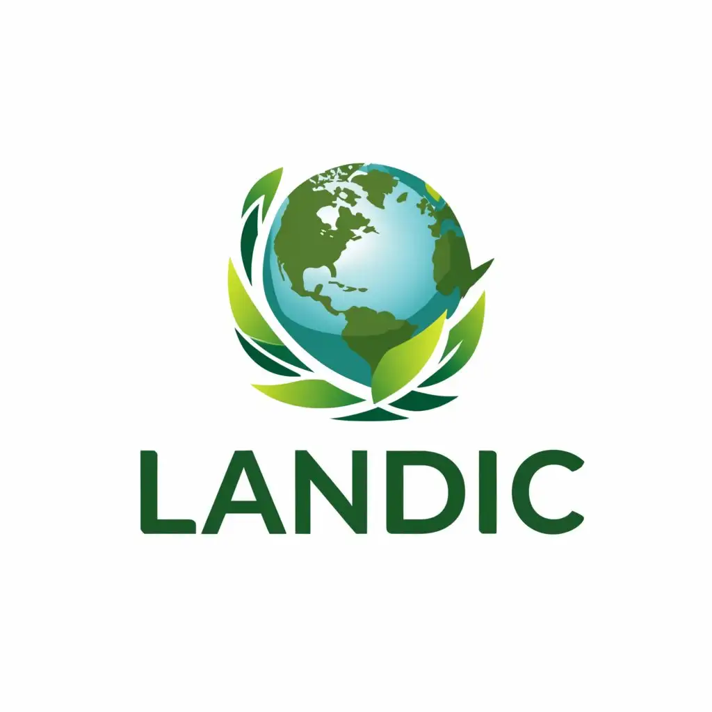 a logo design,with the text "Landic", main symbol:earth rotation with green fields,Moderate,be used in Technology industry,clear background