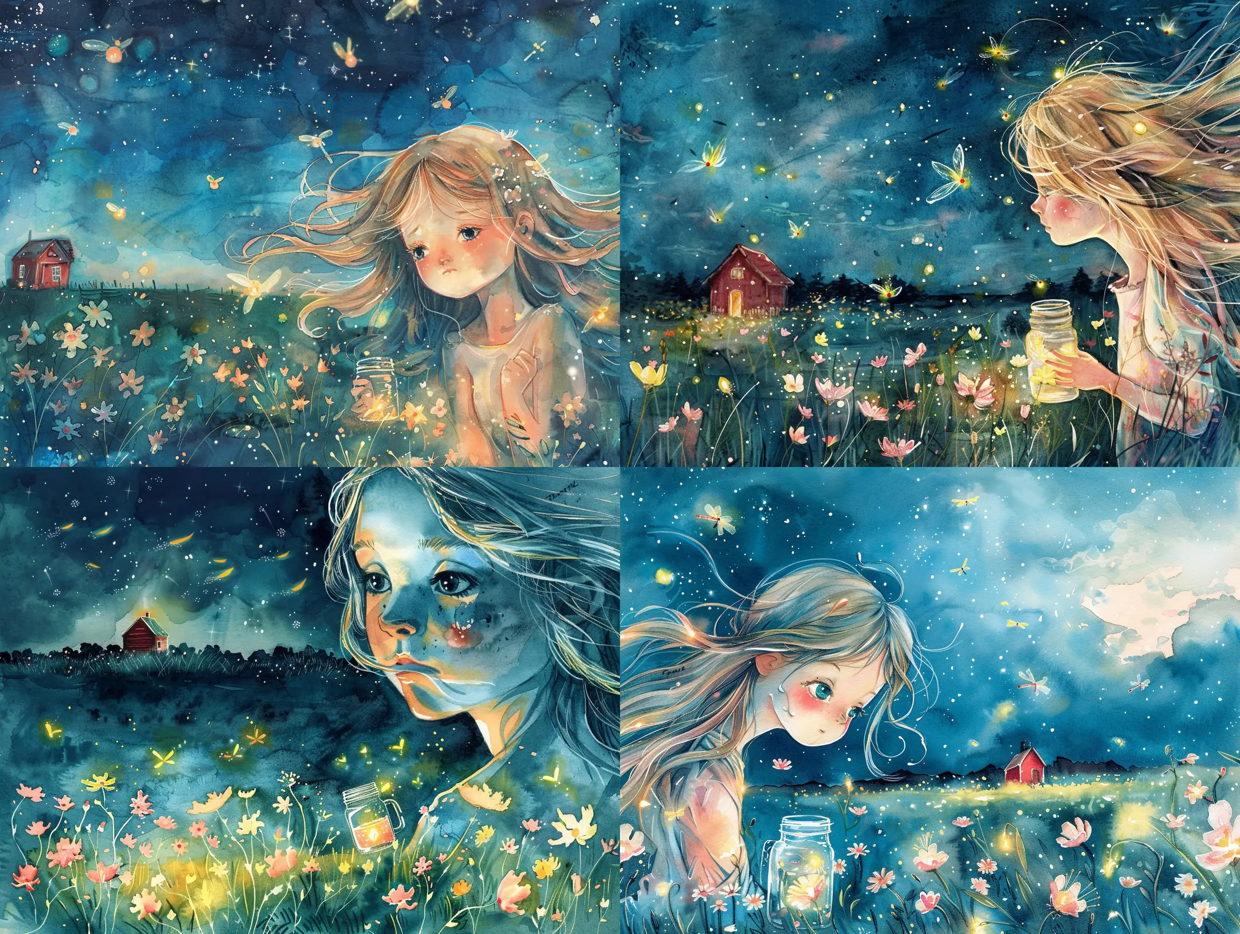Tranquil-Night-Firefly-Hunt-with-a-Young-Girl