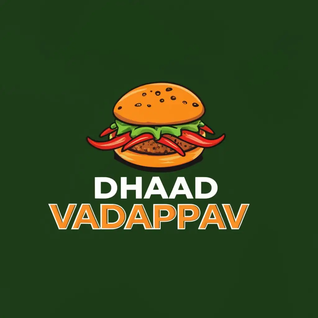 a logo design,with the text "Dhakad vadapav", main symbol:vadapav with green chilly,Moderate,clear background