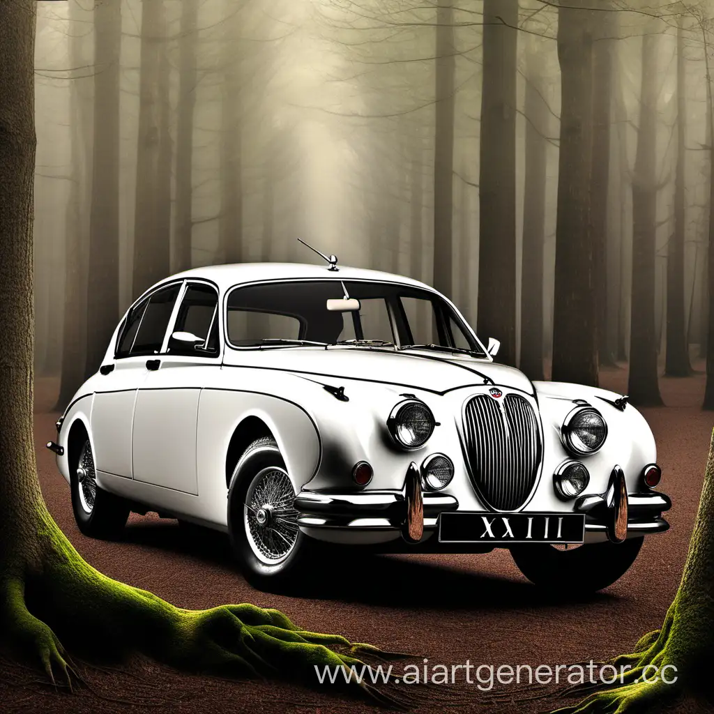 White-Jaguar-MK-II-in-Enchanting-Woodland-Setting