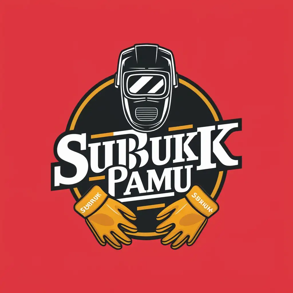 logo, Welding mask and welding gloves, with the text "SUBUK PAMU", typography, be used in Construction industry