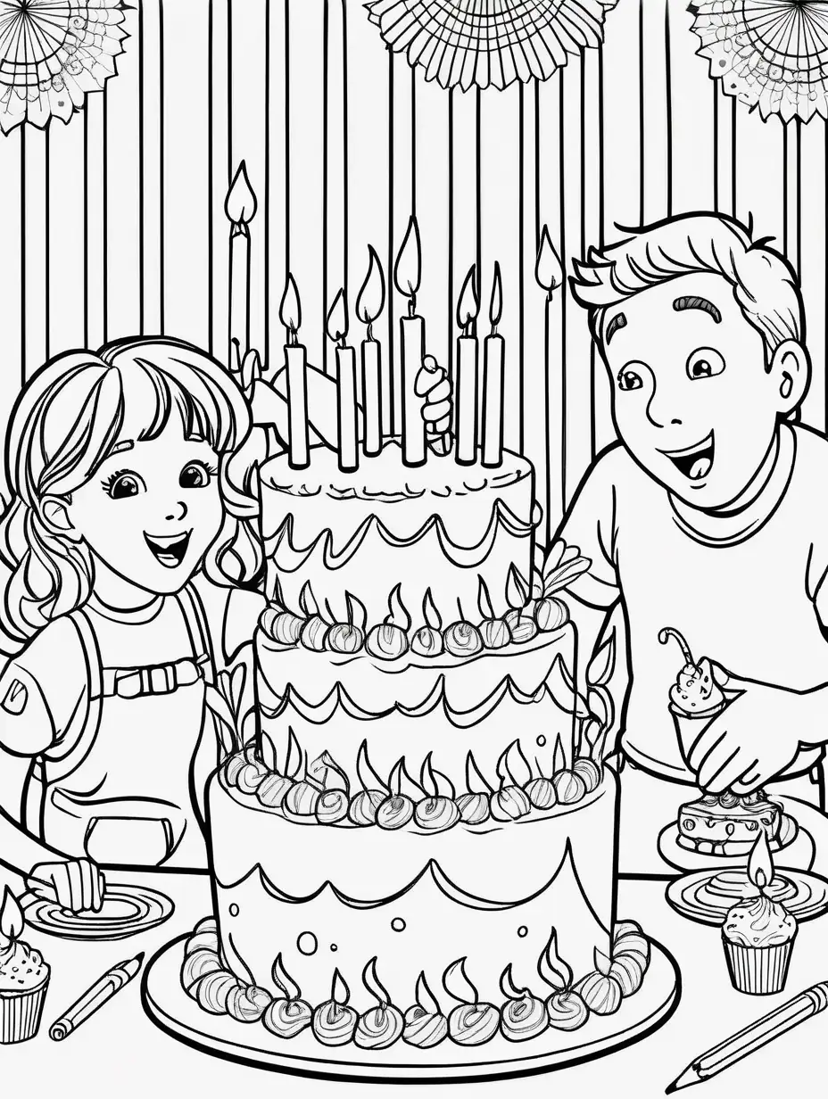 Detailed Adult Coloring Book Family Birthday Celebration with Cake and Candles