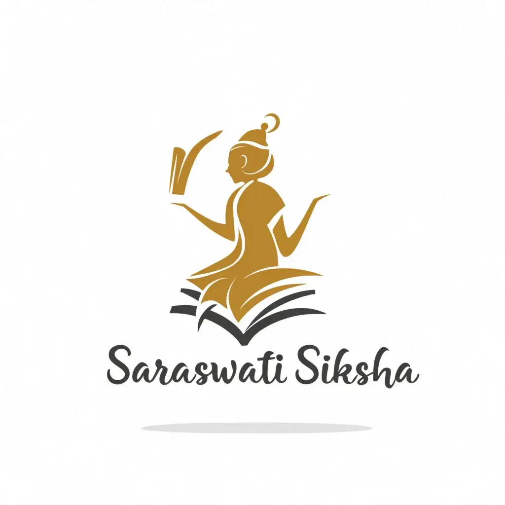 a logo design,with the text "Saraswati siksha", main symbol:Student with book under him,Moderate,be used in Education industry,clear background