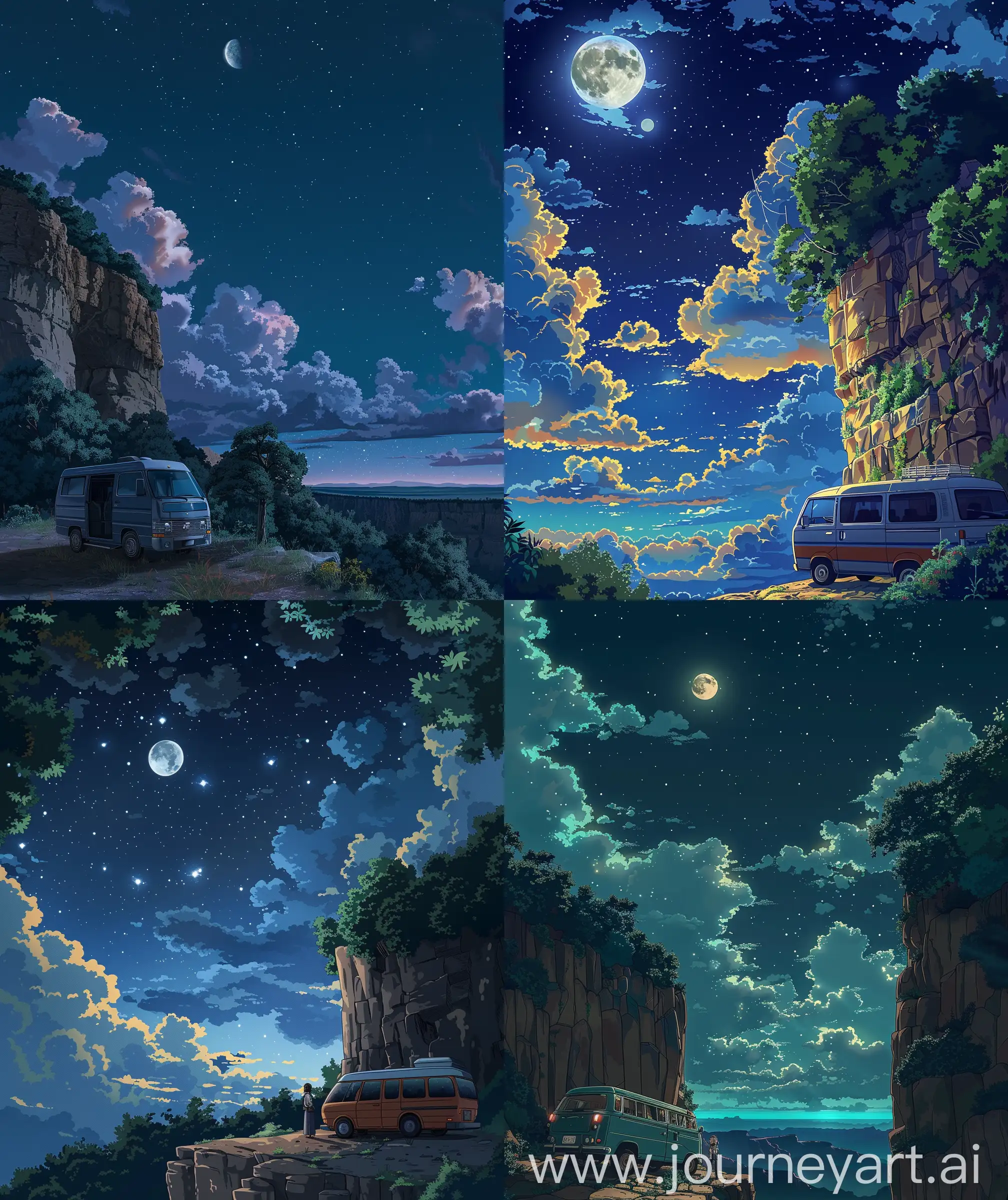 Anime-Cliffside-Night-View-with-Van-Under-Starry-Sky