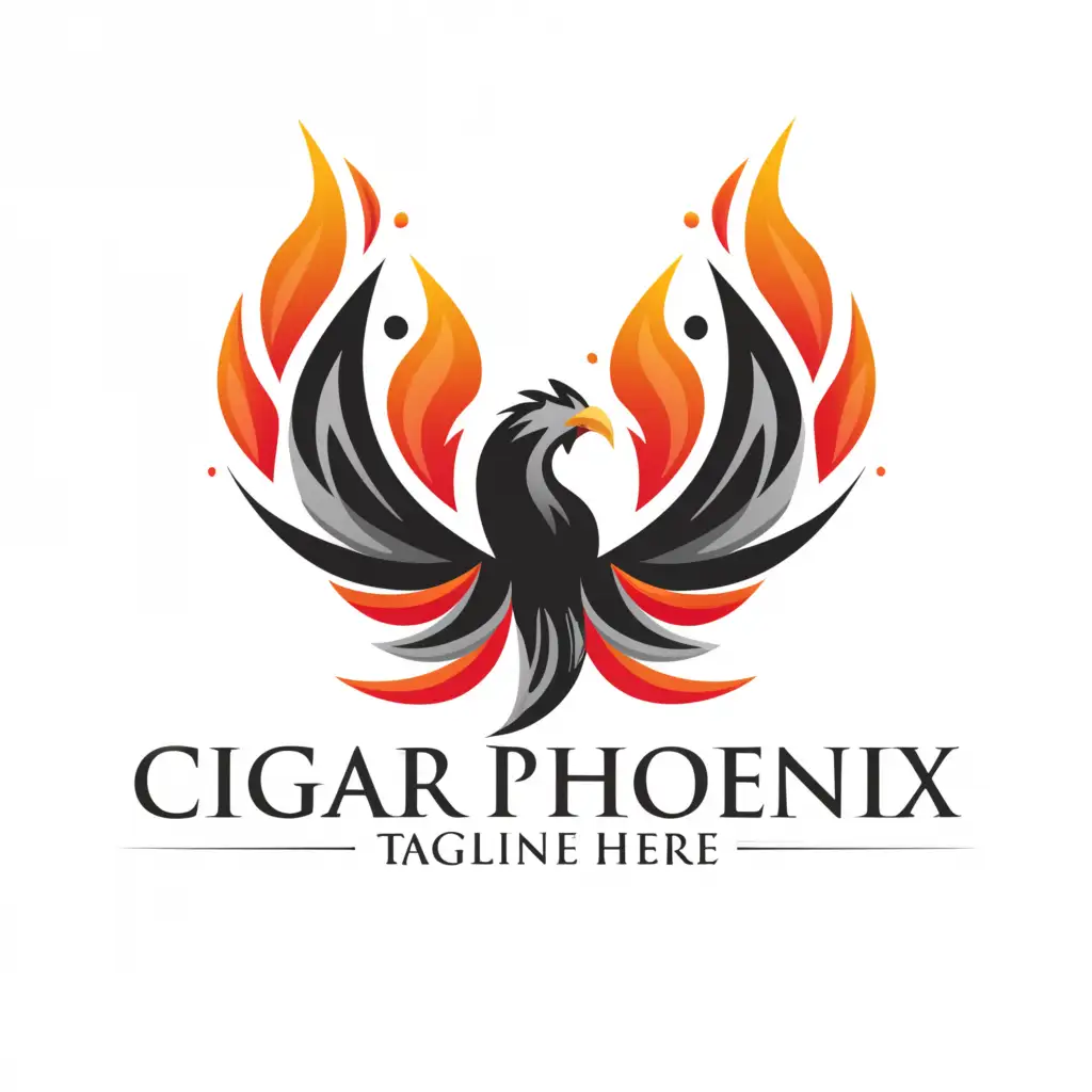 a logo design,with the text 'Cigar Phoenix', main symbol:phoenix rising from the ashes bird fire,complex,be used in Retail industry,clear background