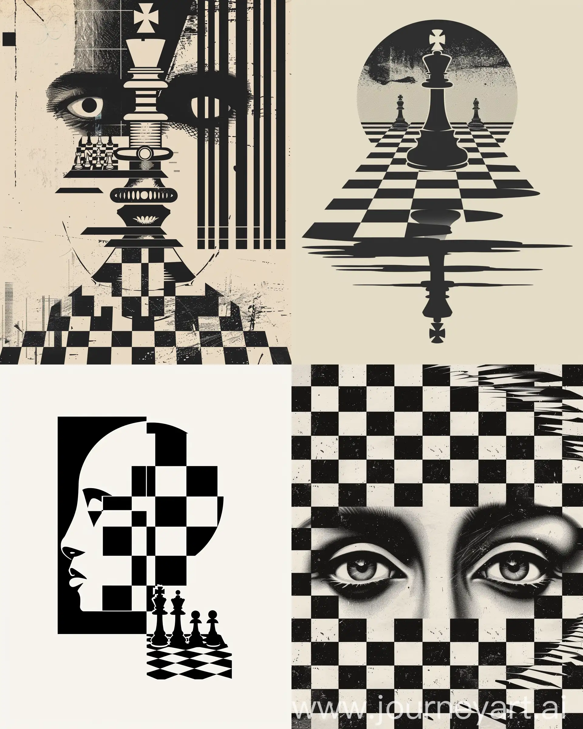 post modernism logo design, The echo of philosophical thought, surrealism, dadaism, artistc, visual illusion, chessboard  --ar 4:5