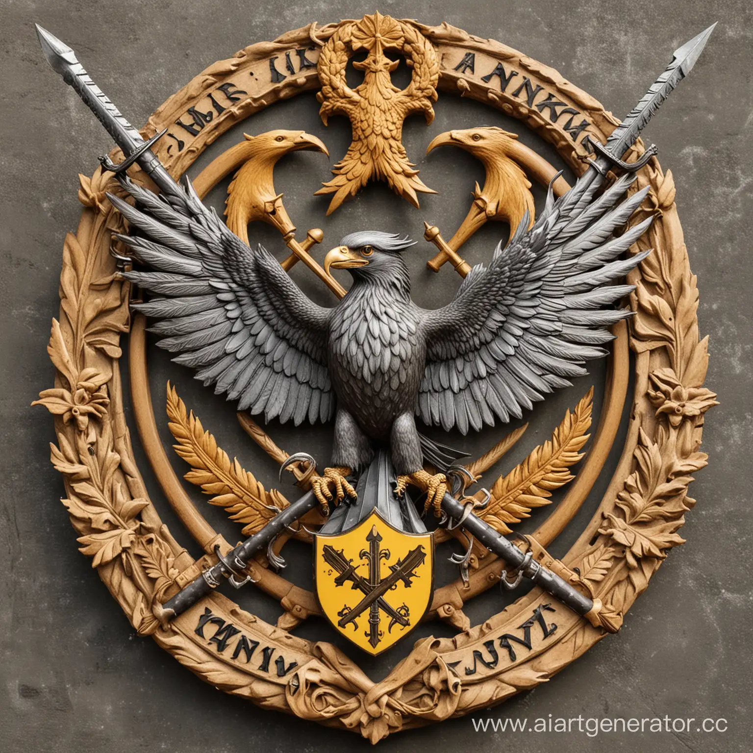 герб страны Анкалия с птицей коршун и перекрещенными мечами в коршуне