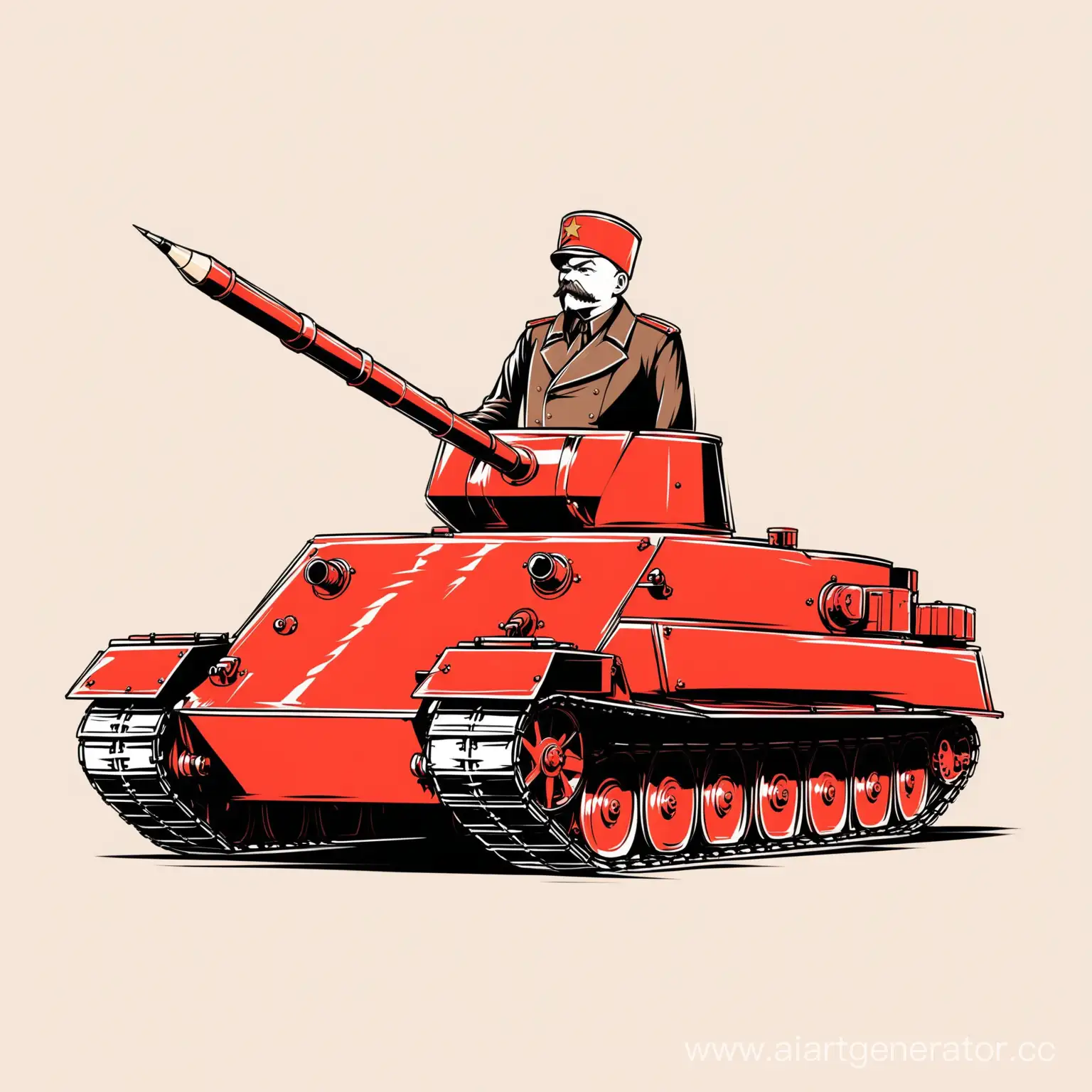 Ленин на танке карандашный стиль, минимализм