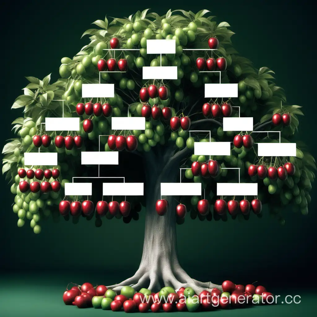 arbre généalogique à 6 générations , arbre avec fruits rouges et verts