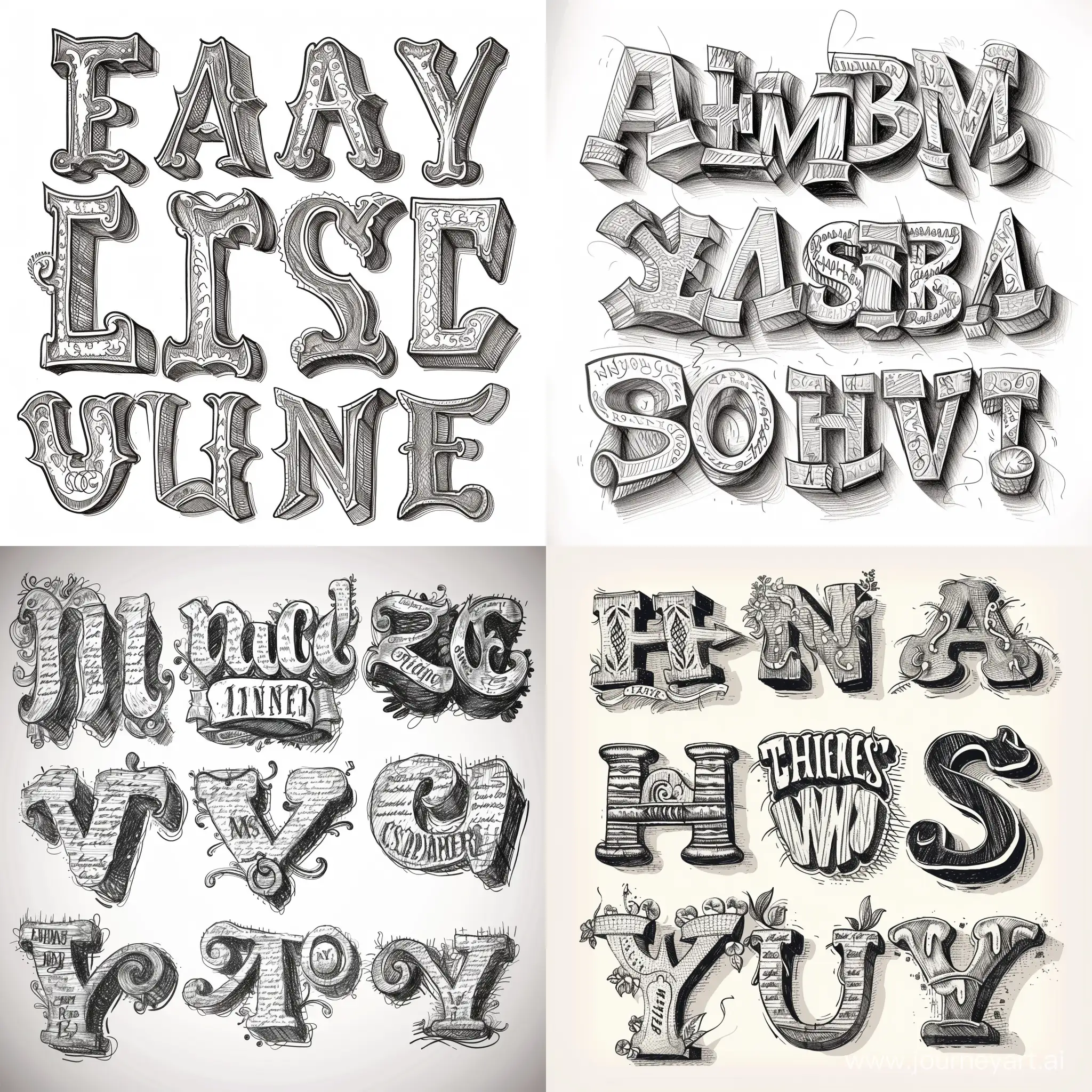 hand-drawn letters with names in manuscript image effect