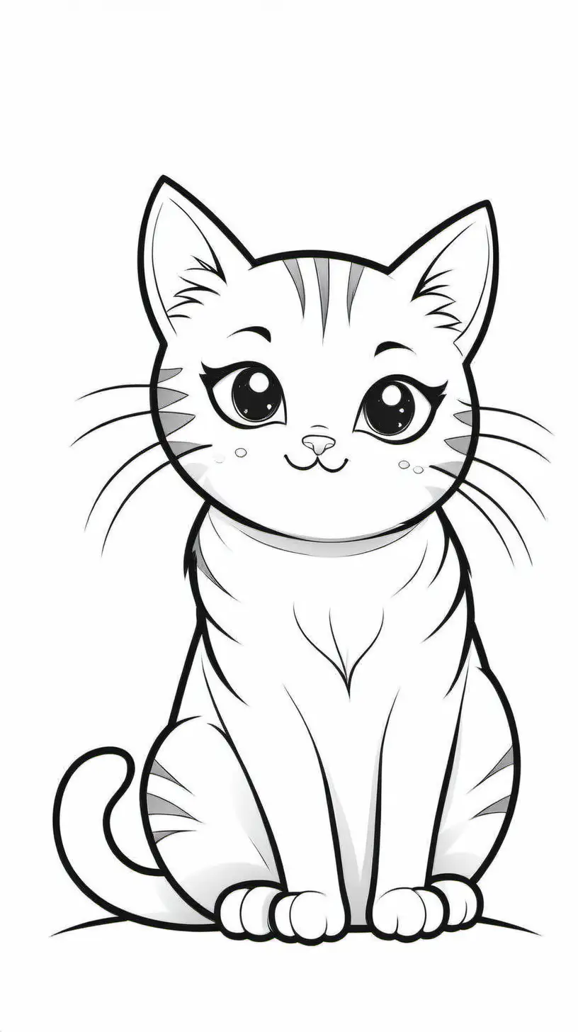 Adorable Black and White Cat Coloring Page for Kids on a White Background