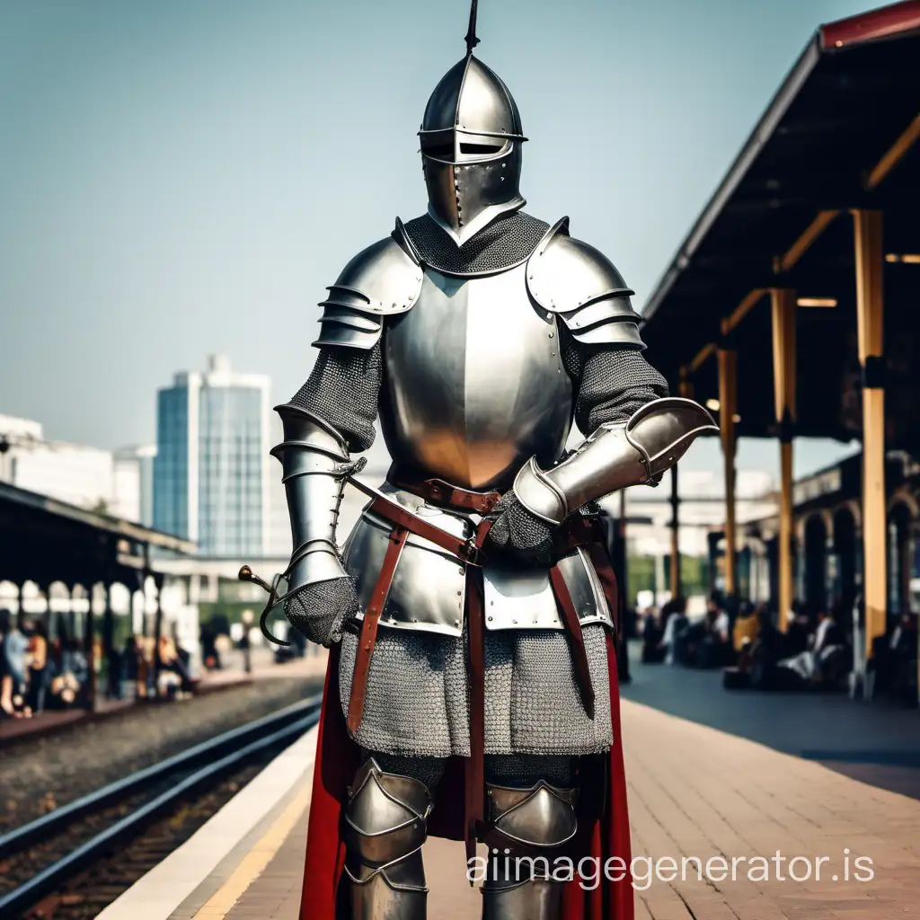 Medieval-Knight-Waiting-at-Modern-Railway-Station