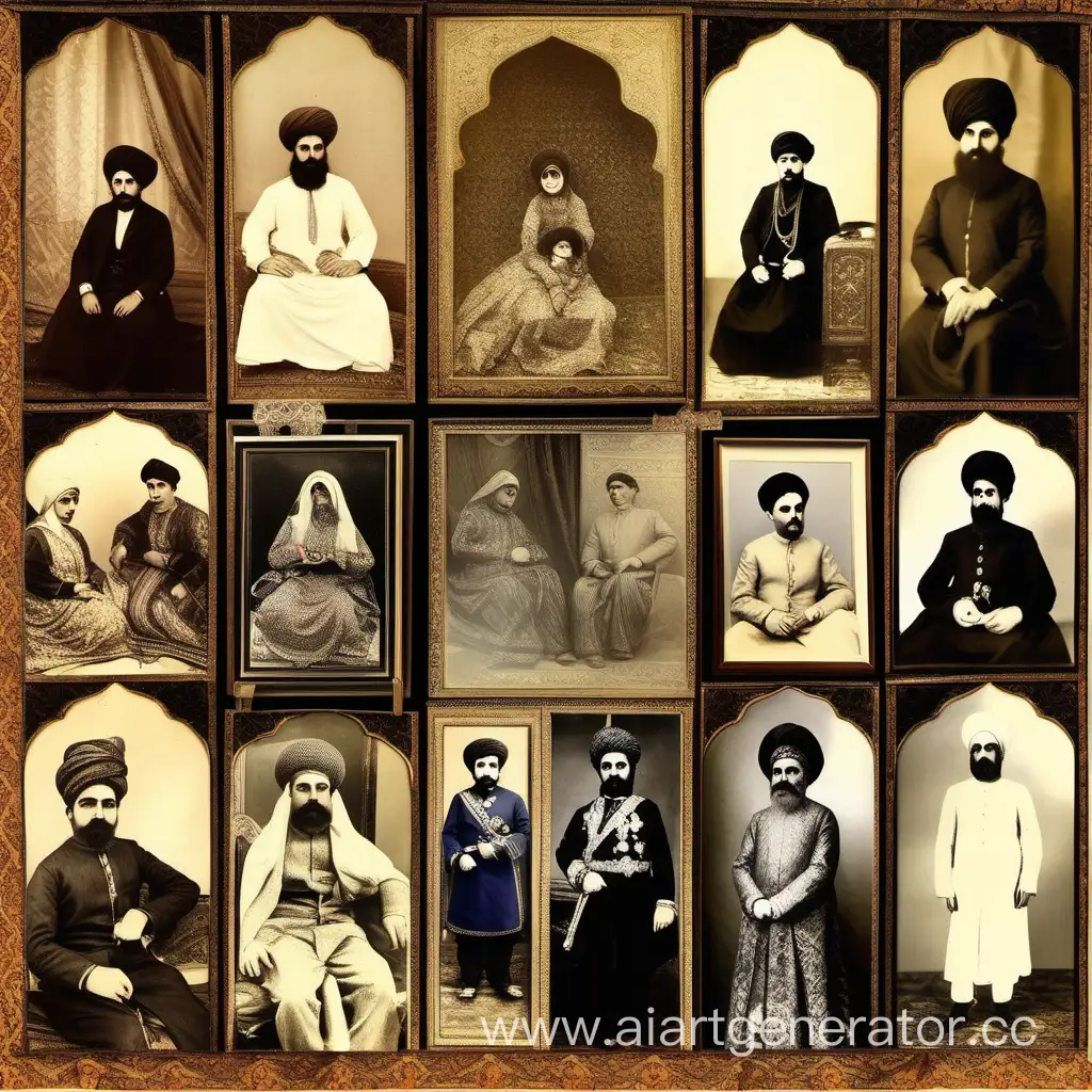 collage of old persian qajar images with modern elements like iphone some other things
